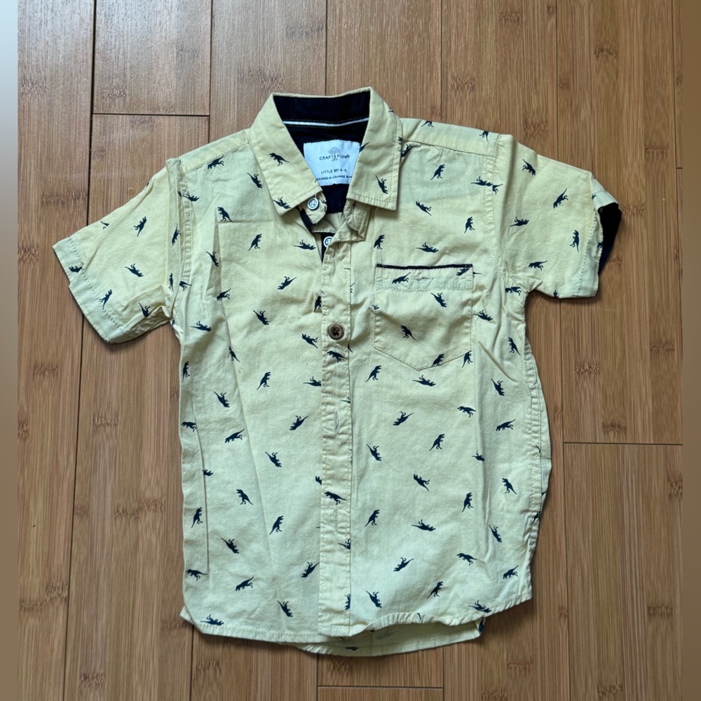 Yellow Short Sleeve Shirt with Leaf Print